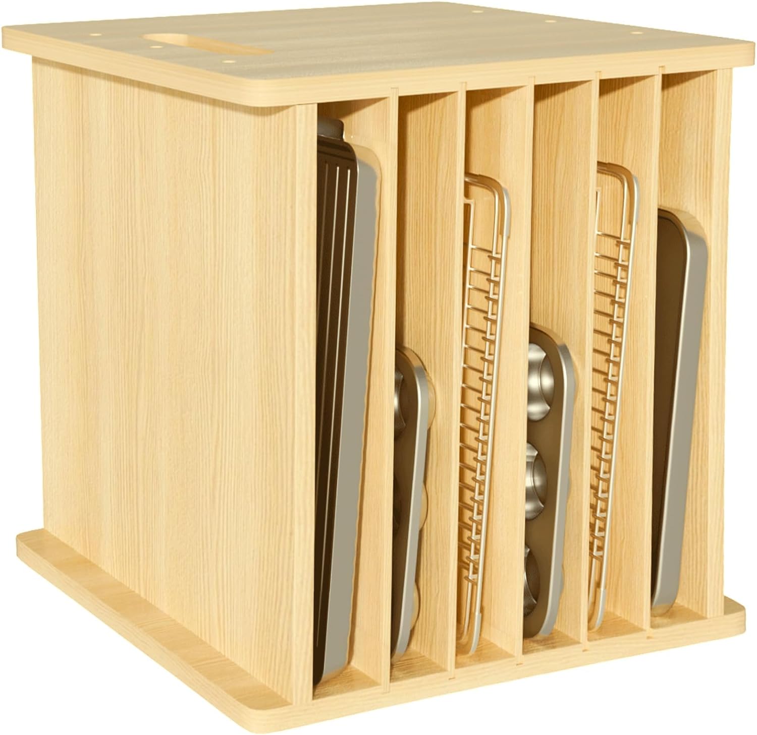 Kitchen Baking Sheet Organizer - Wooden Bakeware Tray Divider Organizer, Vertical