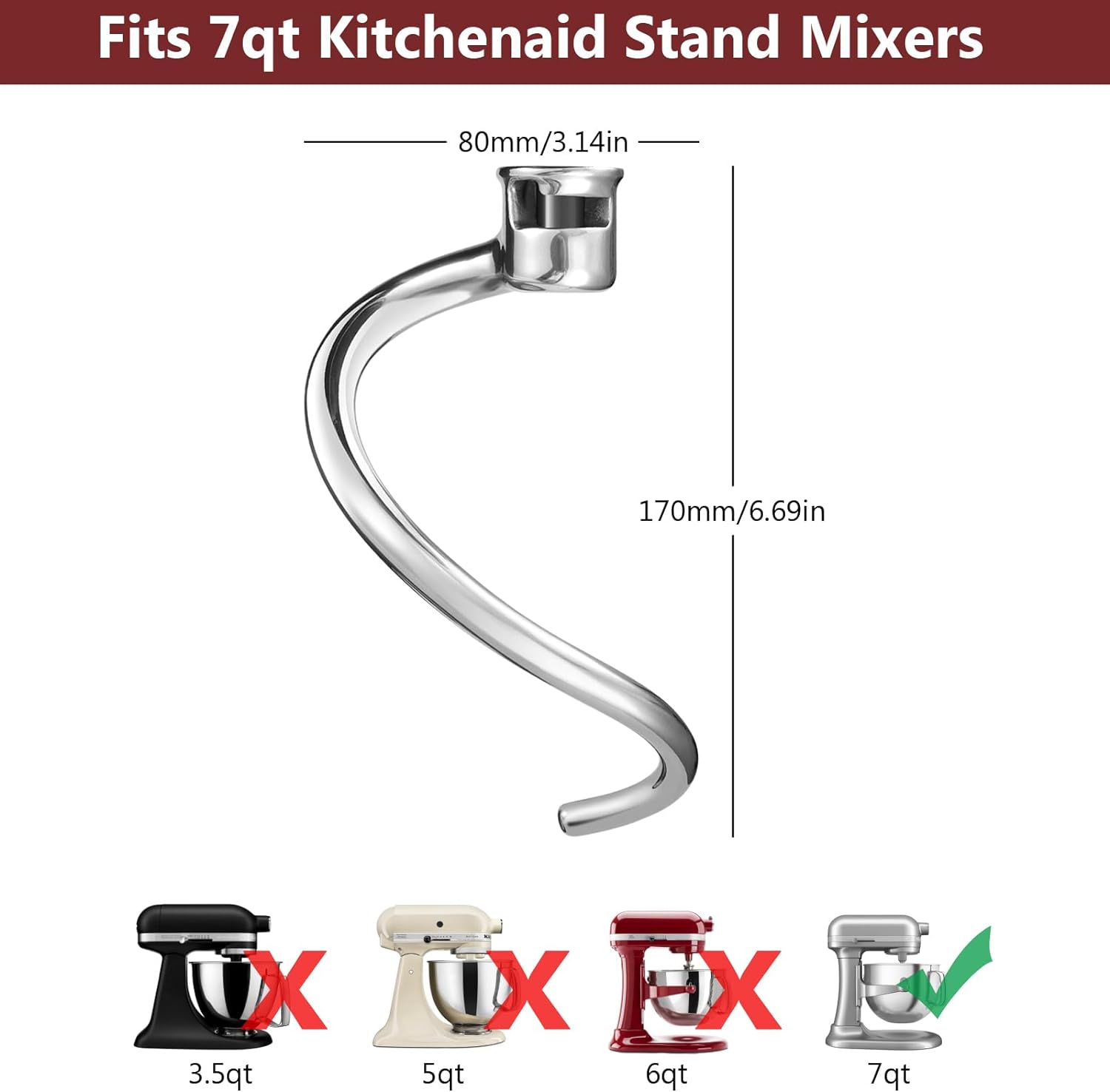 Kitchen Aid Baking Bread - Stainless Steel Dough Hook Attachment for