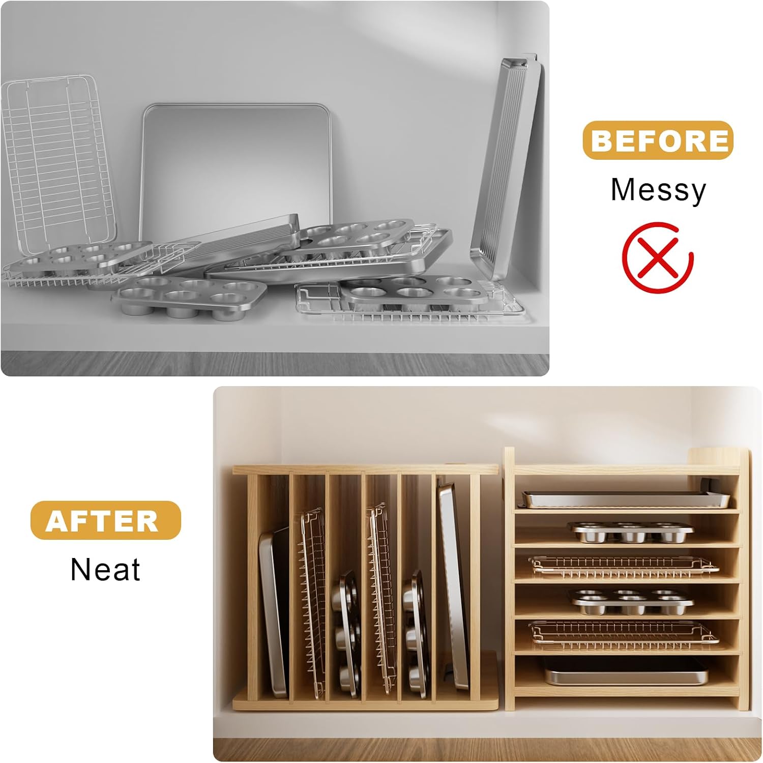 Wooden Bakeware Tray Divider O - Kitchen Baking Sheet Organizer ulasan dan harga