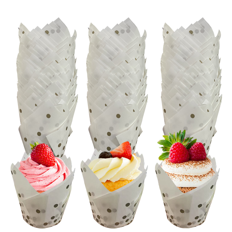 50Pcs/100Pcs Gold Dot Tulip Ca - Kitchen Paper For Baking ulasan dan harga
