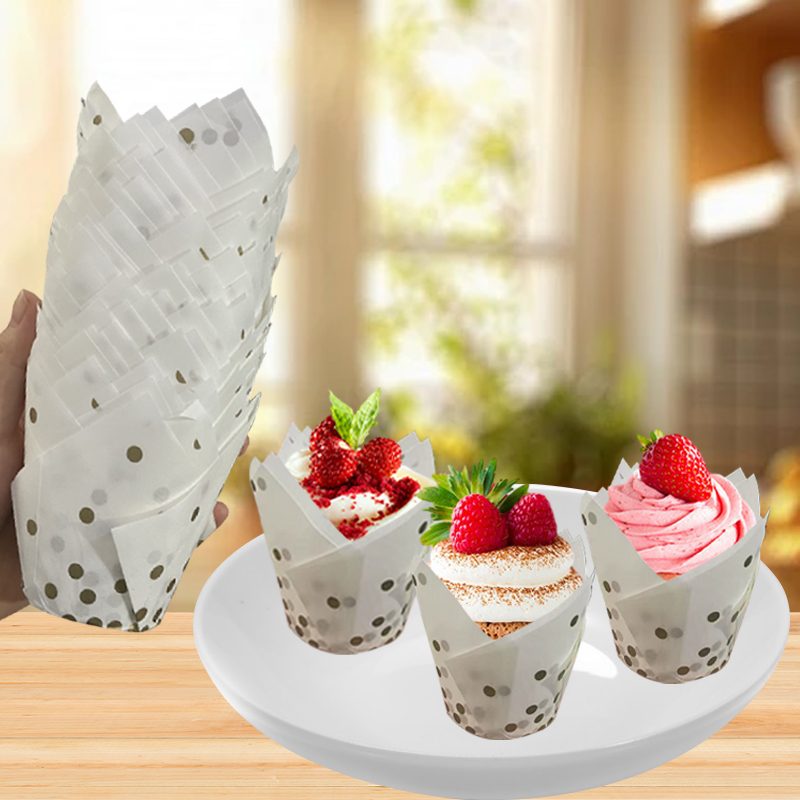 50Pcs/100Pcs Gold Dot Tulip Ca - Kitchen Paper For Baking ulasan dan harga